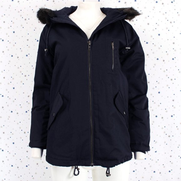 Water Resistant Faux Fur Hooded Jacket Navy - Picture 2 of 11